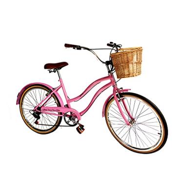 Imagem de Bicicleta Retrô Aro 26 Vintage Cesta Vime Rosa