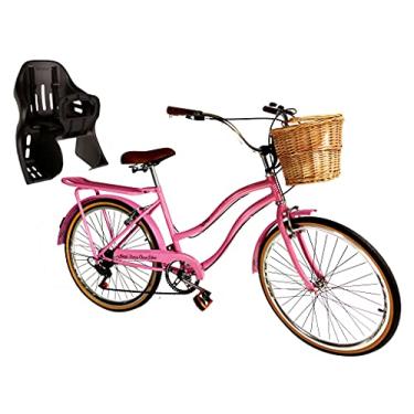 Imagem de Bicicleta Aro 26 Vintage retrô 6v com Cesta Vime Cadeirinha