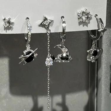 Imagem de Conjunto de 6 peças gótico punk vintage estético cristal coração lua cruz estrela brincos pingente para homens mulheres grunge Y2K acessórios de joias, A2, Metal, Zircônia