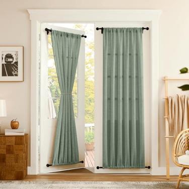 Imagem de Tollpiz Cortinas de porta de linho, cortina semitransparente, divisória de sala com filtro de luz, drapeado com dois bolsos para varão, boho para armário, 63,5 x 203,2 cm de comprimento, verde sálvia