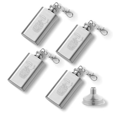 Imagem de RAMFIYN 4 peças I Quit Drinking Mini Garrafa de Vinho de Bolso de Aço Inoxidável Portátil Padrão de Barril de Caveira Hip Chaveiro Frasco de 59 ml Recipiente de Uísque à Prova de Vazamento com Funil