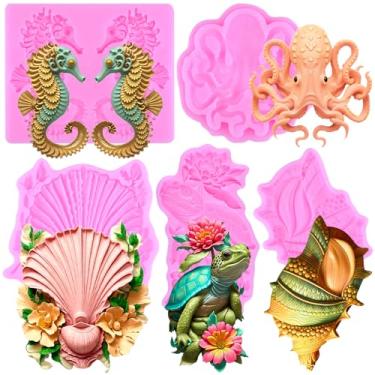 Imagem de MIYAHOUSE Moldes de silicone para fondant Seahorse para decoração de bolos, enfeite de cupcake, pasta de goma de chocolate, argila de polímero, conjunto de 5