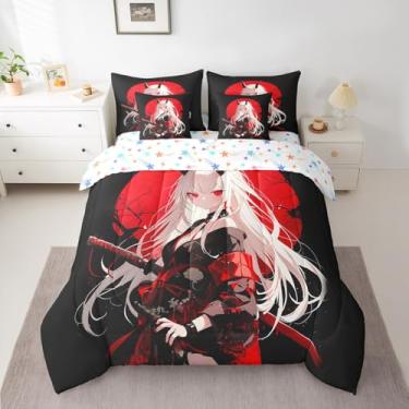 Imagem de Erosebridal Jogo de cama solteiro de anime japonês, desenho kawaii, desenho animado japonês, para crianças, adolescentes, adultos, mulheres, 7 peças