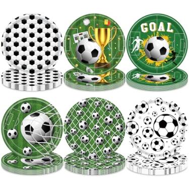 Imagem de PhyLence 48 peças de pratos de papel de futebol – Pratos de sobremesa descartáveis de 17 cm com 6 designs para festas de aniversário esportivas, celebrações de equipe e eventos de dia de jogo