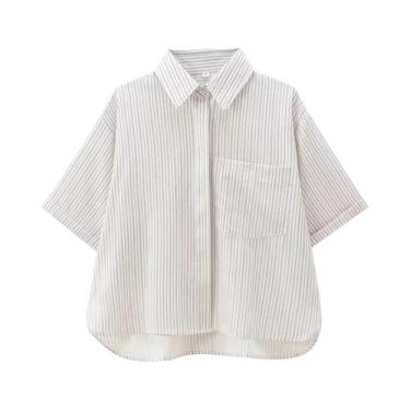 Imagem de Camisa Feminina De Manga Curta Com Gola Polo Em Cor Sólida E Bolso Mod