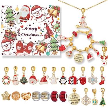 Imagem de Pulseiras do Calendário Advento 2022 para Meninas Kit de Presente Fabricação Jóias DIY Contagem Regressiva 24 Dias 22 Contas com Pingentes 2 e Mulhere