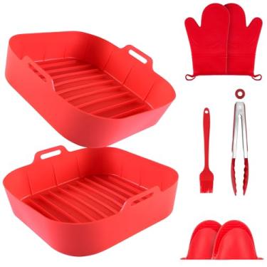 Imagem de Kit Acessórios de Silicone para Airfryer 5 Peças – Bandeja Quadrada, Escova Pequena, Pinça Manual x2 e Pegador de Alimentos 9”