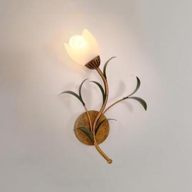 Imagem de Aplique de parede vintage com flores, estilo campestre, luminária de parede criativa com 1 lâmpada, iluminação de parede estilo fazenda para sala de estar, corredor e mesa de cabeceira, com