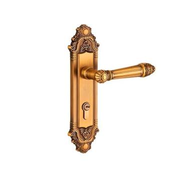 Imagem de Fechadura de porta europeia para quarto fechadura de porta doméstica silenciosa de madeira fechadura de liga de zinco fechadura de porta interna integrada (bronze amarelo)