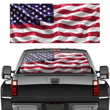 Imagem de Decalque de janela traseira de caminhão, decalque de vinil perfurado bandeira americana para caminhão, adesivos patrióticos perfurados, decalques automotivos, decoração de carro, 167,6 cm x 50,8 cm