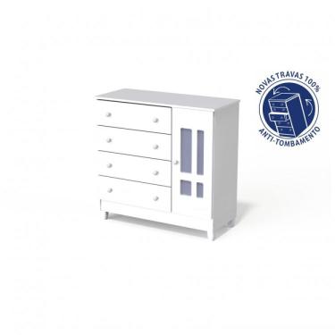 Imagem de Cômoda Infantil 1 Porta 4 Gavetas Ariel Carolina Baby Branco Brilho