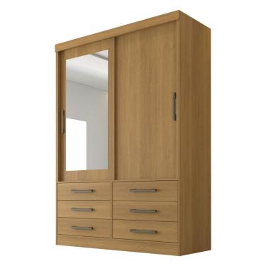 Imagem de Guarda Roupa Casal 2 Portas 6 Gavetas Com Espelho 100% Mdf Atlanta Cinamomo