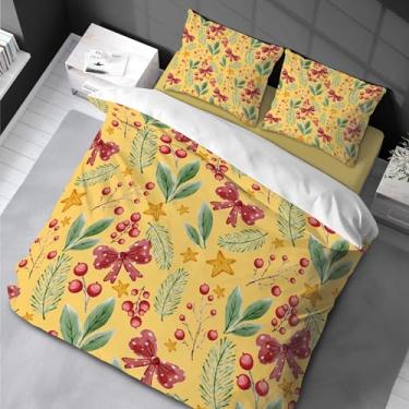 Imagem de Conjunto de capa de edredom solteiro, folhas de inverno, plantas, fazenda, 3 peças, capa de edredom de microfibra com fronhas adequado para adultos 155 x 220 cm -50 x 75 cm * 2
