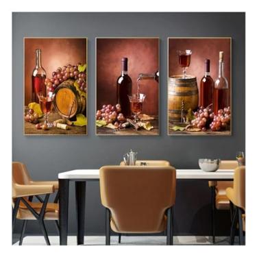 Imagem de 3 peças de pinturas de arte de barril de taça de vinho para sala de estar arte de parede luxo vintage impressões em tela pôsteres cozinha sala de jantar - (30 x 50 cm x 3) 12 x 20 polegadas sem