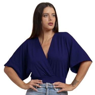 Imagem de Blusa Manga Morcego Cropped Feminino Decote V Canelada Soltinha Manga 