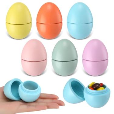 Imagem de Leinuosen Conjunto de 6 ovos de Páscoa de madeira vazados multicoloridos, ovos de madeira preenchíveis em pastel, para artesanato, pintura de ovos falsos faça-você-mesmo para decorações de primavera