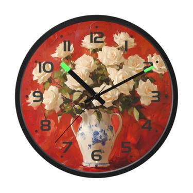 Imagem de SEHANY Relógio de parede de rosas para dia dos namorados, silencioso, sem tique-taque, operado por bateria, controle de som, luz noturna, relógios de parede para sala de estar, cozinha, quarto