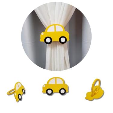 Imagem de Prendedor de Cortina Infantil Carrinho – Abraçadeira Decorativa | Kit com 2 Unidades (Amarelo)