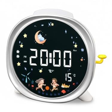 Imagem de Königswerk Despertador infantil infantil com luz noturna para quarto, display digital de LED, porta de carregamento USB C, soneca, brilho ajustável, alarme duplo, sol, lua, mesa de cabeceira