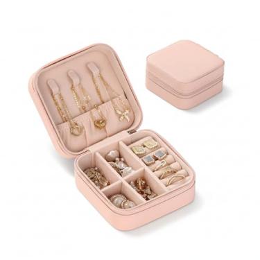 Imagem de Porta Joias de Viagem Portátil – Estojo Organizador para Colares, Anéis, Brincos e Pulseiras | Compacto, Elegante e Antirriscos (Quartzo Rosa)