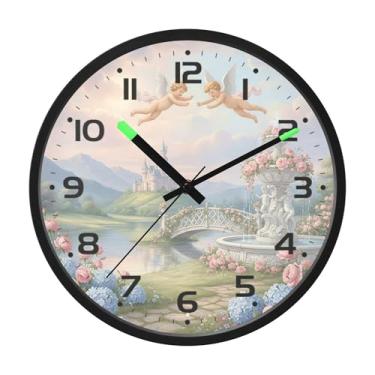 Imagem de SEHANY Lindo relógio de parede anjo silencioso sem tique-taque relógio redondo operado por bateria 30 cm controle de som luz noturna relógios de parede para sala de estar, cozinha, quarto, escritório