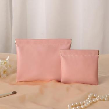 Imagem de Bolsa de armazenamento com clipe de mola PU, bolsa de armazenamento de cabo de dados e fone de ouvido, mini bolsa portátil para batom, porta-moedas, rosa flor de cerejeira.