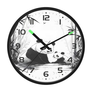 Imagem de SEHANY Bonito relógio de parede panda silencioso sem tique-taque relógio redondo operado por bateria 30 cm controle de som luz noturna relógios de parede para sala de estar, cozinha, quarto