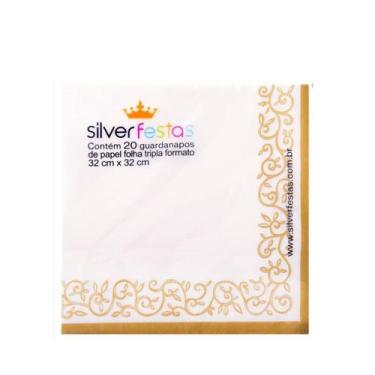 Imagem de Guardanapo de Papel Folha Dupla Borda Dourada Silver Festa 20 unidades