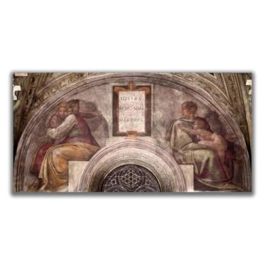 Imagem de Yomcut Pôster da série Michelangelo Sistine Chapel Teto Frescoes - A Conversão de Saulo - Arte de Cultura Religiosa Esboços da Bíblia Moderna Decoração de Parede Sem Moldura 12 x 24 pol. 30 x 60 cm