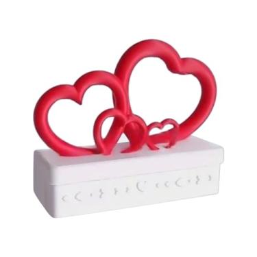 Imagem de Hamosky Caixa de presente de dia dos namorados, caixa de doces em forma de coração, caixa decorativa de armazenamento de coração, base branca com design de corações vermelhos, 17,5 x 15 cm, material
