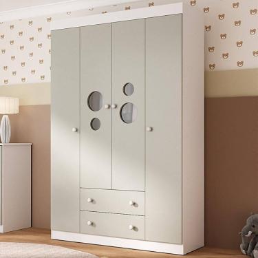Imagem de Guarda-roupa Infantil 122cm Com Vidro 4 Portas E 2 Gavetas Pirulito Multimóveis MP4468 Branco-off White