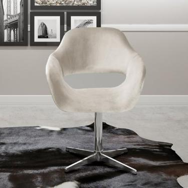 Imagem de Poltrona Decorativa Zara Pé Giratório de Metal Sala Recepção Bege Claro