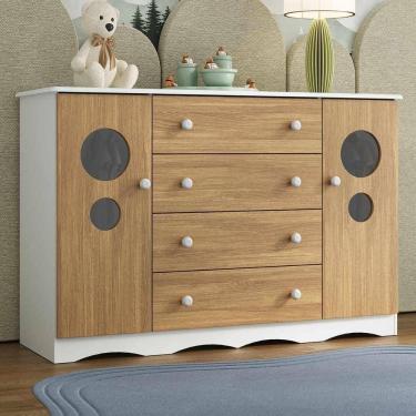 Imagem de Cômoda Infantil 125cm 2 Portas Com Vidro E 4 Gavetas Sonho Multimóveis MP4475 Branco-madeirado
