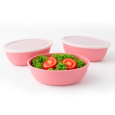 Imagem de Kit 3 Saladeiras Plásticas 1,9L com Tampa Transparente  Cores Variadas