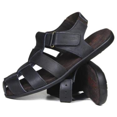 Imagem de Sandália Chinelo Casual Masculino Couro Látego Sola Borracha - C10, Pr