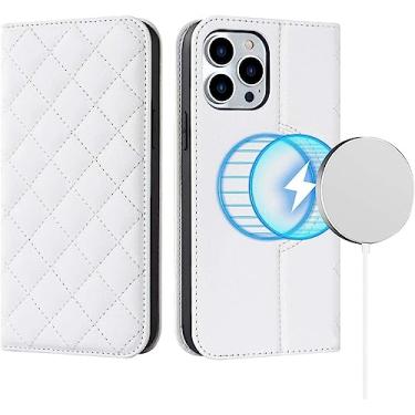 Imagem de MURVE Capa carteira para iPhone 14/14 Plus/14 Pro/14 Pro Max, capa de telefone magnética flip de couro com porta-cartões, bloqueio RFID, cobertura total 360 (cor: branco, tamanho: 14 Pro max 6,7