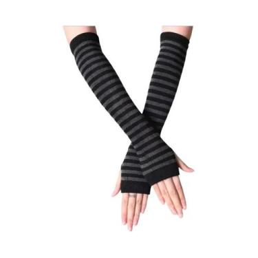 Imagem de Luvas De Inverno Unissex Quentes De Manga Longa Sem Dedos Listradas Es