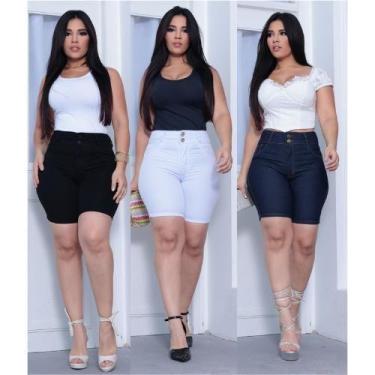 Imagem de Bermuda Shorts jeans feminino meia coxa com lycra em três Cores Preto,