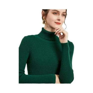 Imagem de Suéter De Inverno Feminino Térmico Com Gola Alta Listrada, Tricotado, 