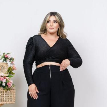 Imagem de Cropped Lurex Manga Longa Plus Size Moda Roupa Feminina GG - Bellucy M