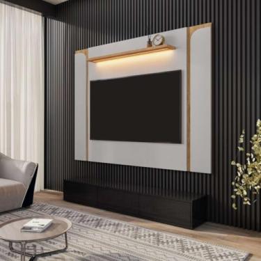 Imagem de Painel de TV de até 75" Modelo Maresias Off White e Cinamomo com LED e Prateleira Superior