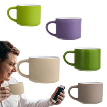 Imagem de Conjunto de canecas de café, conjunto de xícaras de café, Conjunto de 5 xícaras pequenas de cerâmica para café, Copos engraçados, caneca de café moderna, caneca de viagem com alça para café, chá, suco