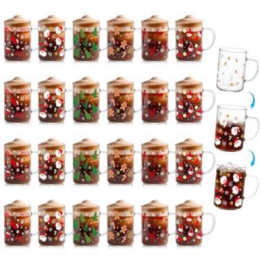 Imagem de Potchen Conjunto de 24 canecas de vidro de Natal de 473 ml canecas de café de Natal que mudam de cor, canecas de café fofas de Natal a granel com alça, presentes de vidro de Natal para mulheres