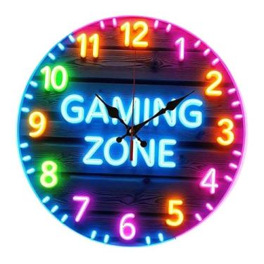 Imagem de BLWOTMOR Relógio de Parede Decorativo Redondo em Acrílico para Jogos, com Numerais Arábicos Silenciosos, Design Moderno E Criativo, Adequado para Sala de Jogos, Diâmetro 25cm