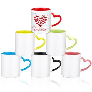 Imagem de Mifoci Pacote com 6 canecas de sublimação a granel, canecas de café de sublimação em branco de 325 ml com alça de coração xícara de café de cerâmica branca para presente de dia das mães professores