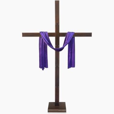 Imagem de yasuwekik Cruz de madeira extra grande de 1,88 m para quintal, cruz de parede de Jesus Cristão, suporte de cruz de igreja, decoração de cruz Ele ressuscitou, para Páscoa, Natal, casamento, festa de