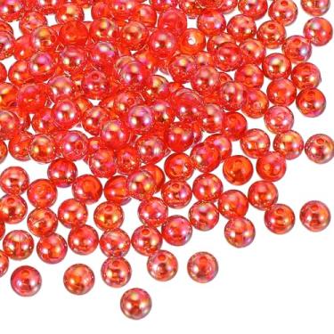 Imagem de Generic Contas redondas de acrílico de 8 mm, 100 peças de contas transparentes redondas de cores AB com orifício para brinco, pulseira, colar, chaveiros, vermelho