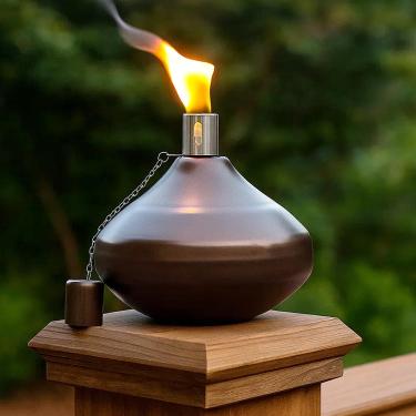 Imagem de Seraphic Velas de tocha de citronela para pátio e deck ao ar livre – Tochas de queimador de óleo de metal de aço inoxidável de aço inoxidável para uso externo, acabamento em bronze, conjunto com 4