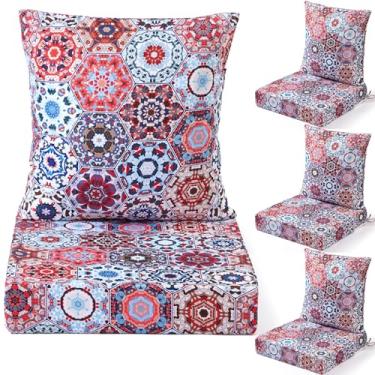 Imagem de Hoteam Conjunto de 4 almofadas de assento profundo à prova d'água para cadeira ao ar livre, 50 x 50 cm para conjunto de móveis de pátio, assento removível e encosto (estilo étnico)
