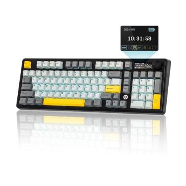 Imagem de MechLands AK980 96% 3 modos teclado sem fios para jogos com ecrã TFT de 1,14 polegadas, teclado Hot Swappable com placa FR4, botão, RGB para Win/Mac (Black Gift V2 Switch)